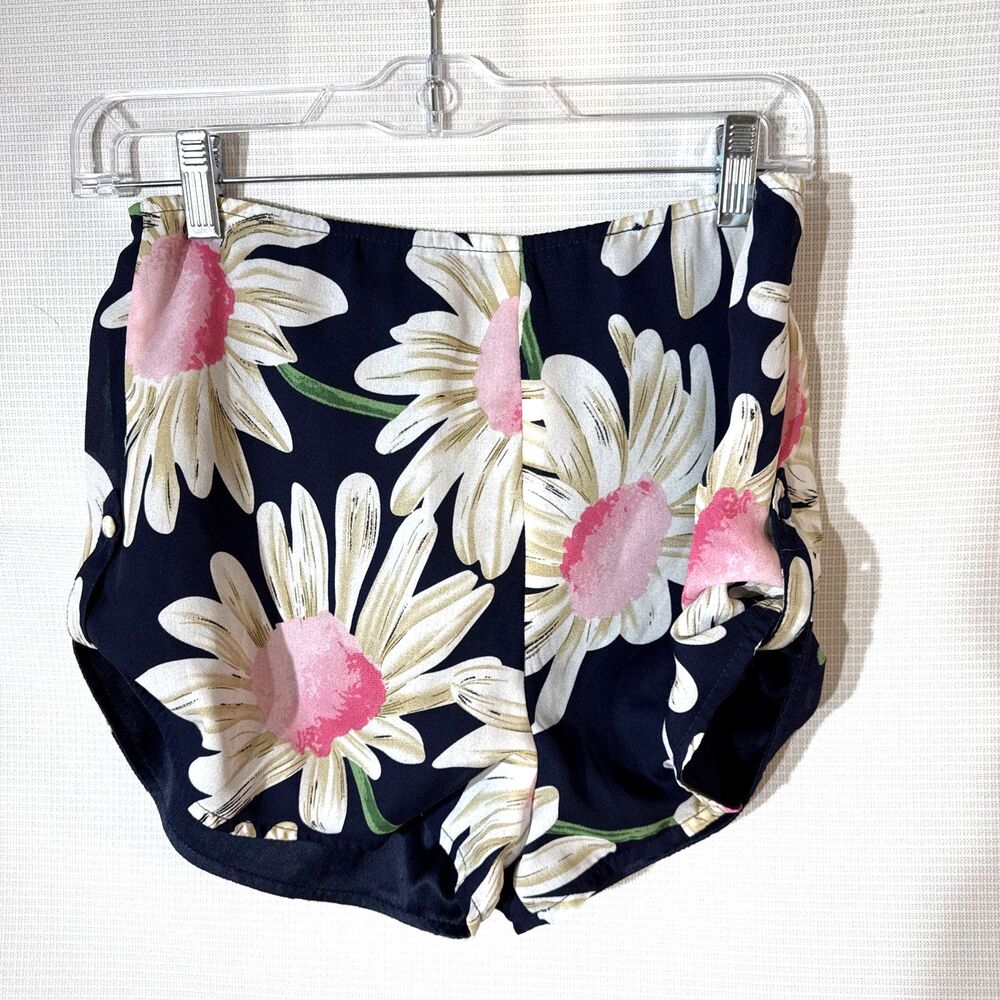 Tobi Womens Navy Dress Shorts Lined Floral Side Button Cuff Zipper Back - M